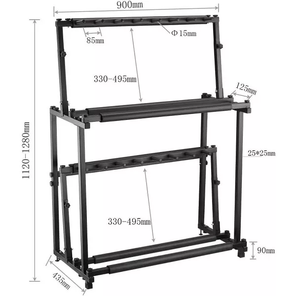 Iron Adjustable Height Double Tier Ukulele Stand Guitar Stand Violin Stand Can Hold 14 Ukulele Stands Exhibition Hall Outdoor Stand Black One Size - 图片 2